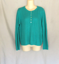 Laura Scott sweater pullover henley PXL green cable long sleeves scoop neck - £10.11 GBP