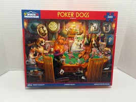 RARE 500 Piece Jigsaw Puzzle Dogs Playing Poker by White Mountain & Poster Vtg - $10.40