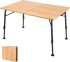 Portable Bamboo Tables With Adjustable Height Aluminum Legs For Outdoor Camp - £296.50 GBP