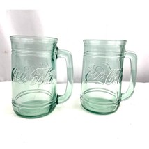 VTG Set of 2 Coca Cola Green Tinted Embossed Heavy Glass Mug Handle Coke 5.5” - £18.99 GBP