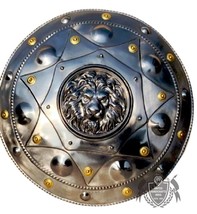 Lion Face Round Medieval Shield ~ Knight Armor Shield Solid Steel Size 16 Inch - £108.27 GBP