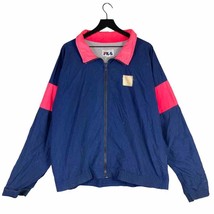 Vintage Fila Jacket Neon Pink Blue Made in USA Large Full Zip Windbreaker 90s - £27.29 GBP