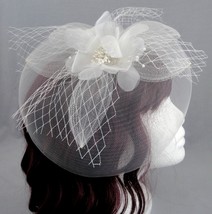White Mesh Beads Fascinator Hair Clip On Flower Church Easter Wedding Tea Party - £7.80 GBP