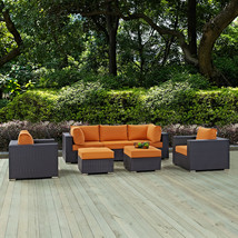 Convene 7 Piece Outdoor Patio Sectional Set Espresso Orange EEI-2200-EXP-ORA-SET - £2,308.45 GBP