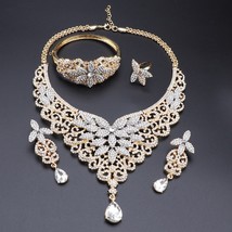 Dubai Jewelry Sets Crystal Flower Necklace Earrings For Women Ladies Arab Africa - £58.19 GBP