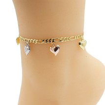 18k Layered real gold filled anklet bracelet three tones with hearts cha... - £9.44 GBP