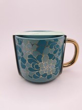 Thyme &amp; Table Coffee Mug Teal &amp; gold Succulent Stoneware - £10.05 GBP