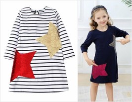 NEW Flip Sequin Star Girls Long Sleeve Dress Christmas - £6.67 GBP