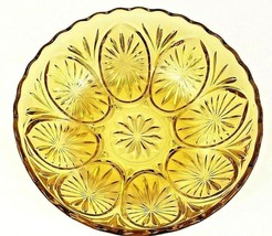 Vintage Amber Glass Bowl Starburst Pattern W/Scalloped Rim 8&quot; x 3&quot; - $11.29