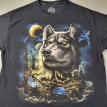 Wolf Wolves Planets Black Cotton Animal T-shirt Size Medium DOM - $13.98