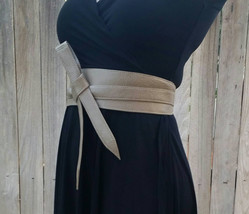 Neutral Leather Obi Belt, Wide Wrap Belts, Women Wraparounds Tie Belts - $77.49