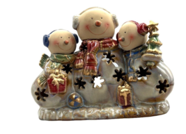 Christmas Snowman Trio Tea Light Ceramic Candle Holder Home Table Mantle... - $11.77