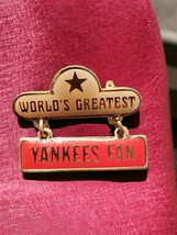 Lapel Pin World&#39;s Greatest Yankees Fan Double Stacked Design Baseball Vtg 1979 - £14.12 GBP