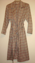 Harlyn Anthropologie Medium Marilyn Plaid Trench Coat w/Belt Beige/Orange/Brown - £37.05 GBP
