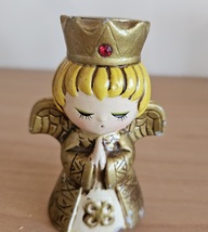 Vintage Ceramic Winged Gold Angel Candle Holder with red jewel in crown. - £18.33 GBP