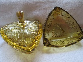 Hazel Atlas Amber Pinwheel, covered glass box &amp; ashtray, 6&quot; triangle, perfect - £23.97 GBP