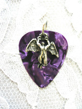 Purple Guitar Pick &amp; Swan Song Icarus Angel Pendant Adj Cord Necklace - £5.55 GBP