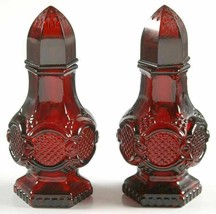 Avon Ruby Red 1876 Cape Cod Glass Salt &amp; Pepper Shakers Vintage 4.5&quot; tall - £11.13 GBP