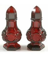 Avon Ruby Red 1876 Cape Cod Glass Salt &amp; Pepper Shakers Vintage 4.5&quot; tall - $13.93