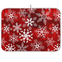 Christmas Dish Drying Mat, Red Pattern With Snowflakes Flower Dish Dryin... - $35.99