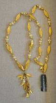 Liz Claiborne Yellow Gold Tone Faux Baroque Pearl Tassel Necklace w/Tag Vintage - £41.66 GBP