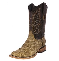 Mens Sand Cowboy Boots Leather Pirarucu Fish Print Western Wear Square B... - £89.90 GBP