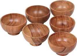 Set of 6 Acacia Wood Small Bowls, 4 Fl Oz 3.25 * 2 Inches | Hand Carved Wooden K - £25.71 GBP