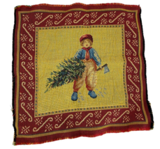 Vintage Tapestry Needlepoint Fabric Square Piece Dutch Boy Christmas Tre... - £44.31 GBP