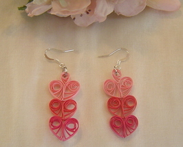 Handcrafted Paper Quill Triple Pink Hearts  Drop Earrings - $14.99