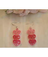 Handcrafted Paper Quill Triple Pink Hearts  Drop Earrings - £11.98 GBP