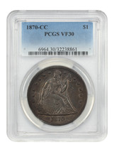 1870-CC $1 PCGS VF30 - £4,061.36 GBP
