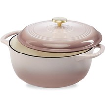 6 Quart Large Pink Beige Off-White Enamel Cast-Iron Dutch Oven Kitchen Cookware - £105.97 GBP