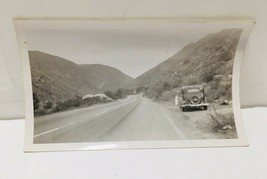 Antique Car Parked on Side of Highway Road License Plate Visible Black &amp;... - $42.28