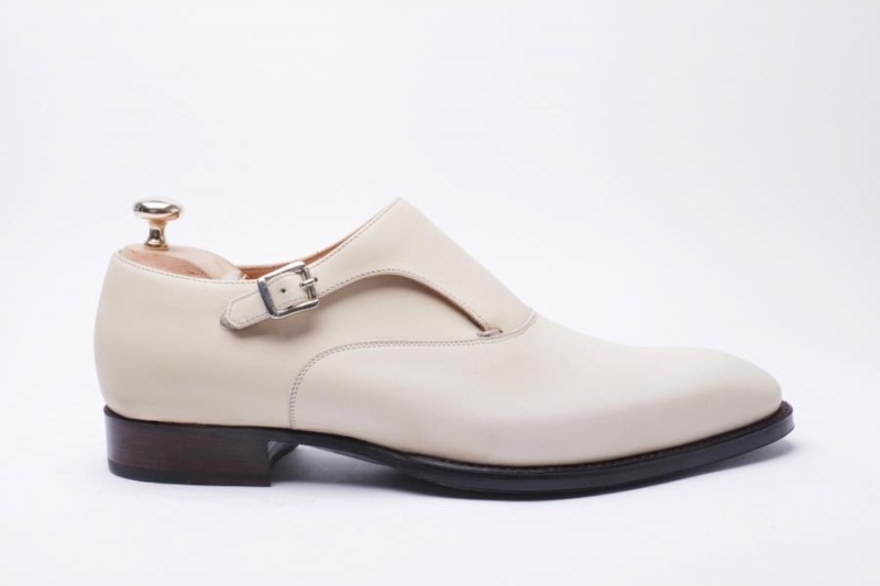 New Handmade Men White Single Monk Shoes Leather, Dress Formal Tuxedo Business
