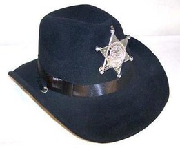 Kids Black Velvet Sheriff Hat W Badge Cowboy Headwear Cop New - £5.24 GBP