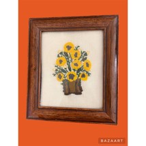VTG 1970&#39;s Sunflower Crewel Embroidery Framed Wall Art - £21.35 GBP