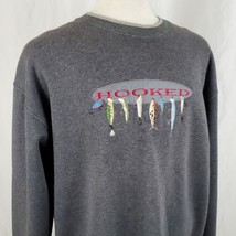 Vintage &quot;Hooked&quot; Fisherman Sweatshirt XL Gray Crewneck Embroidered Lures... - $23.99