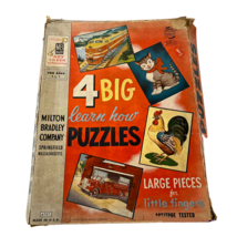 Four 4 Big Learn How Puzzles Large Pieces By Milton Bradley #4707 Vintag... - $14.94