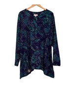 Denim and Co Paisley Tunic Top Size XL LS Soft Asymmetrical Hem Navy Blu... - $17.82