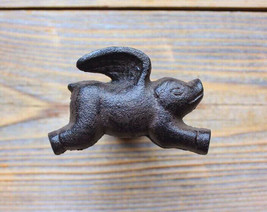Pack of 6 Cast Iron Rustic Country Flying Pigs Cabinet Dresser Drawer Do... - £20.43 GBP