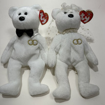 TY Beanie Babies Wedding Bears Mr. and Mrs. 2001 MWMT Double Rings 8” - £9.14 GBP