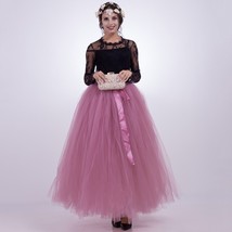 Pink Puffy Tutu Maxi Skirt Women Drawstring Waist Fluffy Tulle Skirt Petticoat image 5