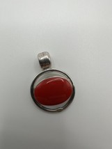 Large Vintage Mexican Sterling Silver Red Accent Pendant Signed TH 4.3cm - £24.11 GBP