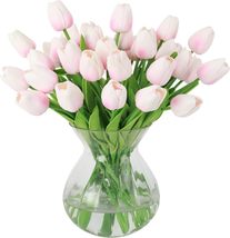 Nubry 30pcs Artificial Tulip Flowers Fake Real Touch Tulips Flower, Light Pink - £14.06 GBP