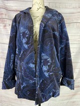 Chicos 3 Open Front Jacket Womens XL Paisley Faux Pockets Long Sleeves L... - $22.50