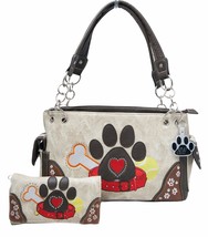 HW Collection Dog Paw Print Handbag Carry Concealed Shoulder Purse Wallet Set (B - £42.31 GBP