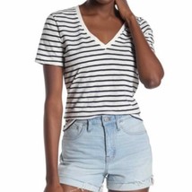 Madewell Top Theresa T-Shirt Women&#39;s X-Small Striped V-Neck Ivory Navy Cotton - £13.27 GBP