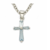 Sterling Silver December Turquoise Birthstone Baby Cross Necklace &amp; Chain - £47.95 GBP