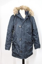 J Crew SP Blue Military Parka Faux Fur Sherpa Hood 09012 - £60.60 GBP