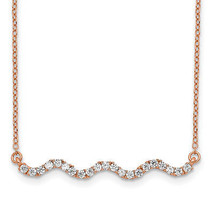 Silver Rose Gold-plated CZ w/2in ext. Wavy Bar Necklace QG3652 - $44.91